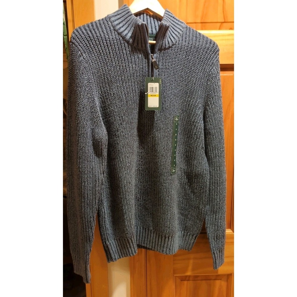 GH Bass Sweater Mens Medium Blue Nights Heather Crochet Knit Pullover 1/4 Zip